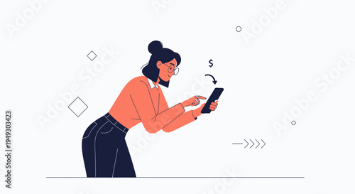 Woman using smartphone for online payment, digital transaction, financial concept