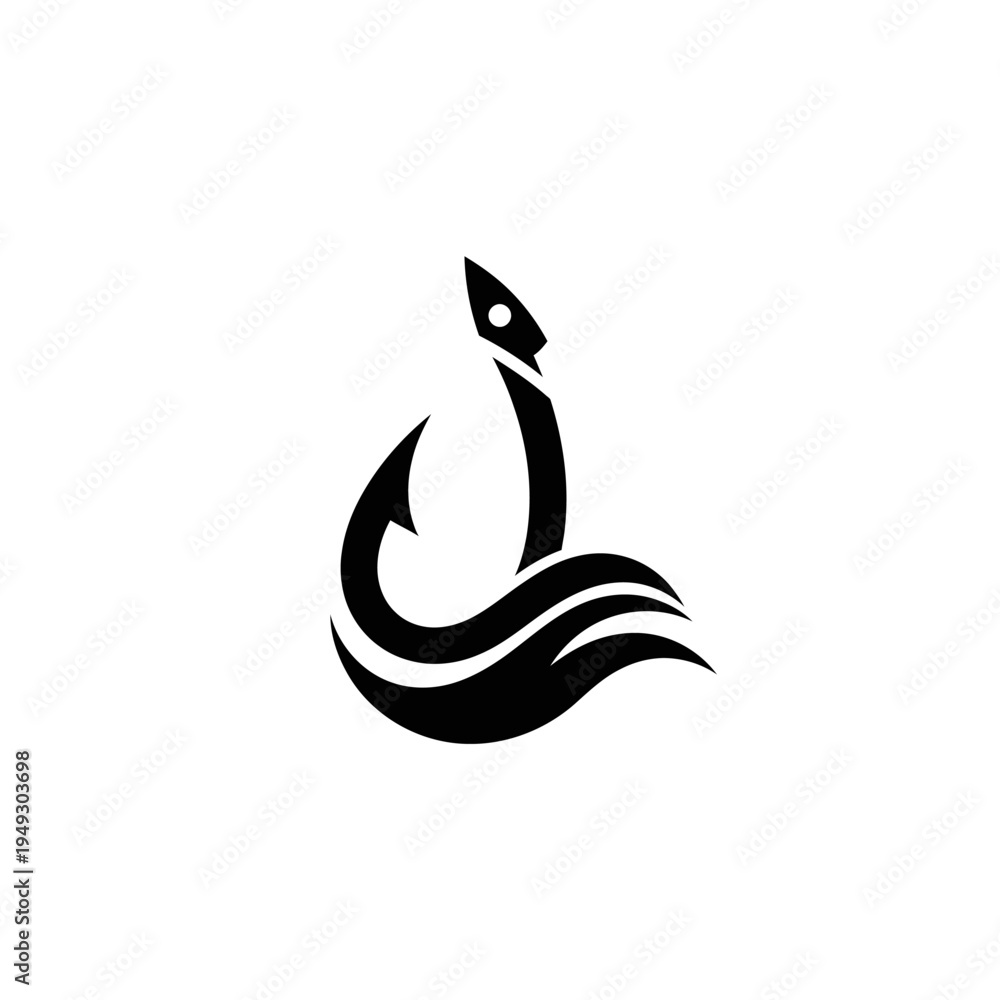 Fototapeta premium Abstract fishing hook design with integrated rocket ship concept