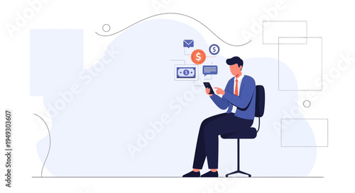 Man using smartphone for online banking and financial transactions, modern business concept.