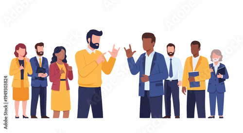 Diverse Business Professionals Using American Sign Language (ASL) for Inclusive Communication and Accessibility in the Workplace