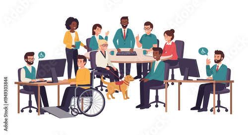 Diverse Team Collaboration in an Inclusive Workplace with Employees with Disabilities | Accessibility & Equal Opportunity