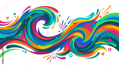 Abstract Swirls of Colorful Paint on White