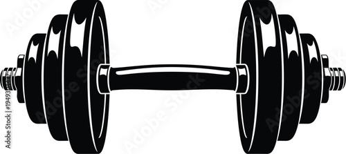 Black and white dumbbell icon for weightlifting fitness