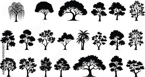 Set of business people silhouettes featuring professional men and women in various poses including sitting standing cheering and holding umbrella