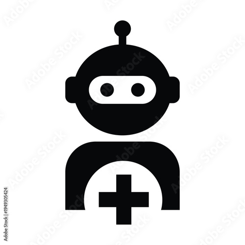 AI Robot Medical Cross Icon for healthcare hospital patient treatment care glyph vector illustration pictogram