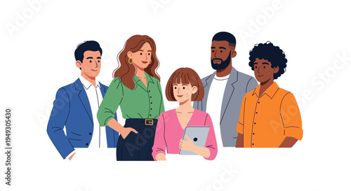 Diverse Business Professionals Team Illustration - United Group, Collaboration & Community Concept