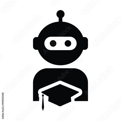 AI Robot Education Graduation Icon for learning school university college glyph vector illustration pictogram