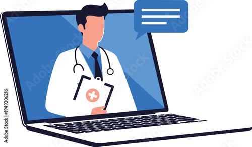 Online doctor consultation displayed on laptop screen