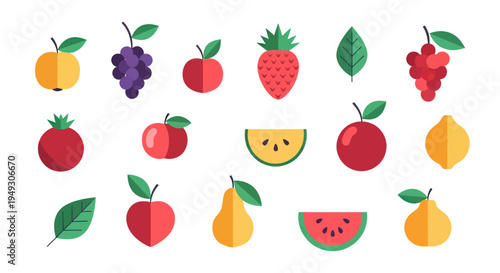 Colorful fruit collection isolated on white