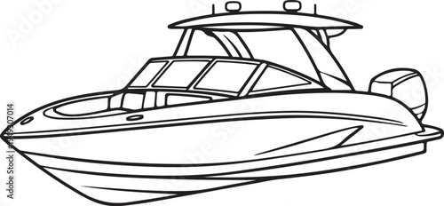 Modern Speed Boat Minimal Line Drawing Vector Illustration For Marine Transport Water Sport Concept