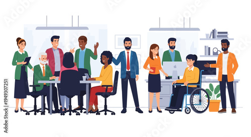 Diverse Business Team Collaboration in Modern Inclusive Office Environment