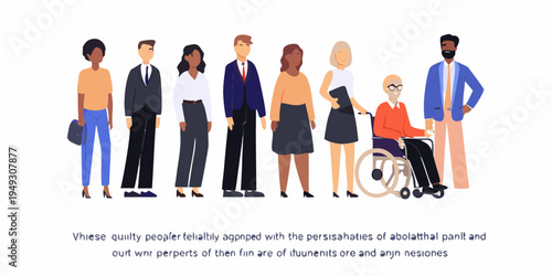 Diverse group of professionals standing together including a person in a wheelchair