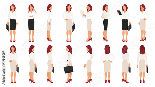 Vector illustration of a businesswoman in various poses and outfits