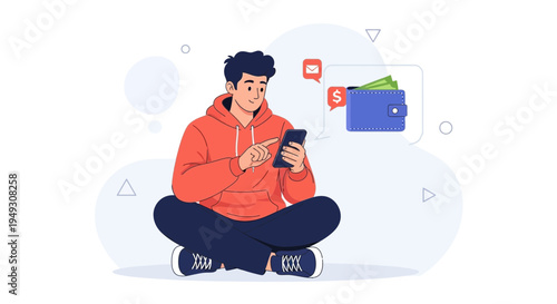 Man Using Mobile Phone for Online Payments and Financial Transactions