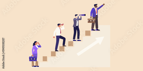 Businesspeople climbing steps representing growth strategy and achieving goals