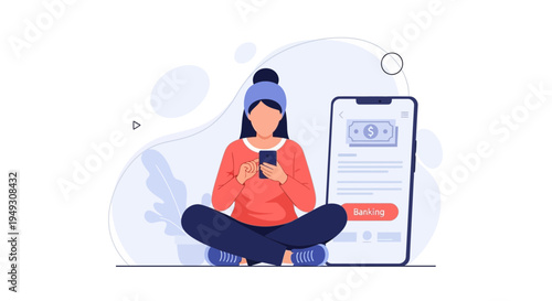 Woman using smartphone for online banking and financial transactions, digital payments concept.