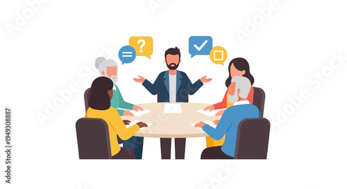 Diverse Business Team Meeting: Discussion, Problem Solving & Decision Making. Collaborative Work Illustration