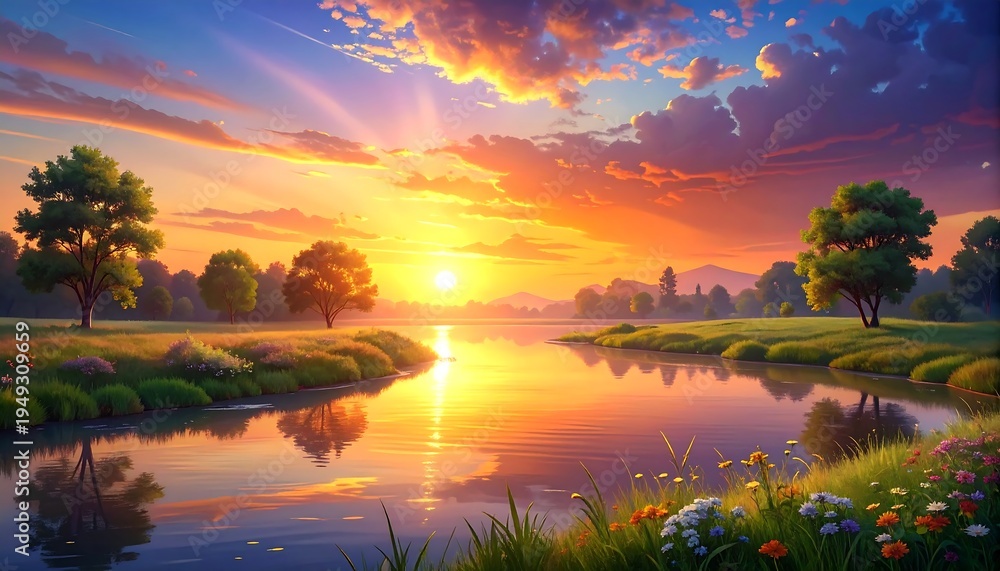 Obraz premium Colorful sunrise over a tranquil river