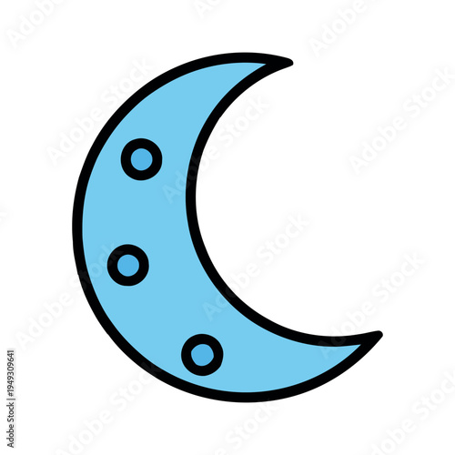 Simple light blue crescent moon icon with craters in a flat cartoon style isolated on a white background.
