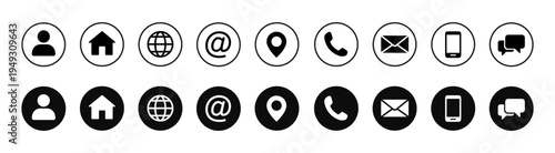 Contact symbols. Contact us icon set. Name, home, mail, website, location, address, phone number