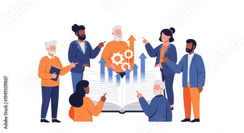 Diverse Business Team Collaborating on Knowledge and Strategy for Growth and Development