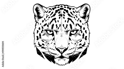 Intense Jaguar Face Portrait, Black and White, Fierce Gaze, Wild Animal Art