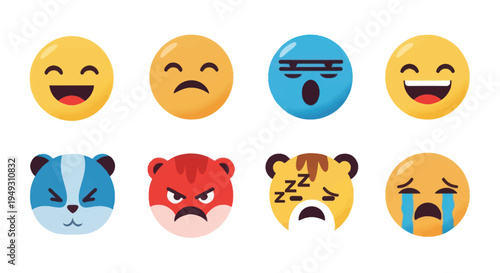 Emoji icons diverse expressions and emotions