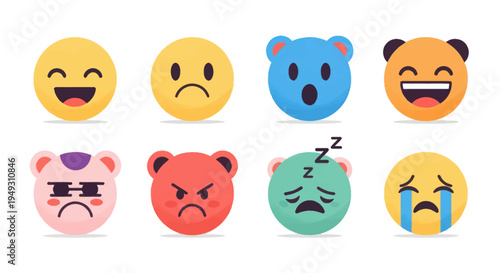 Emoji icons diverse expressions and emotions