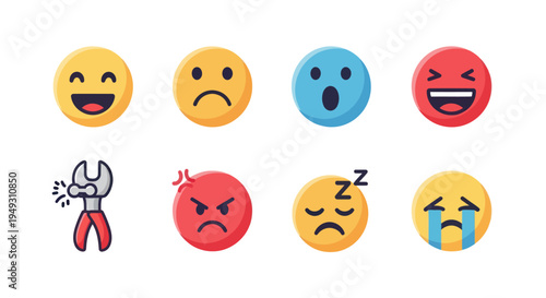 Emoji icons emotions and tools illustration