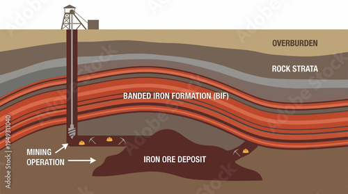 Iron Ore Mining Operation Geological Cross Section Diagram