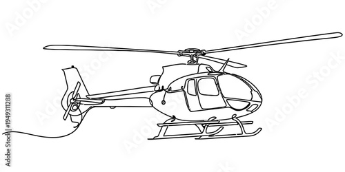 Continuous One Line Drawing of Modern Helicopter Aviation Transport