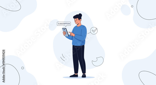 Man subscribing on tablet, digital payment, online service, successful transaction