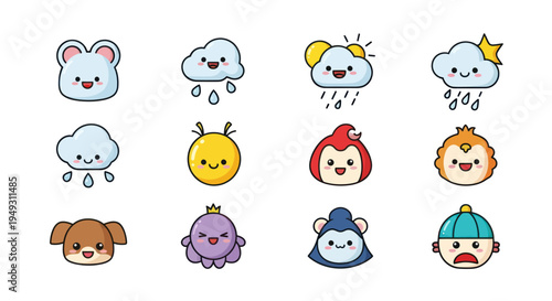 Cute cartoon character icons set