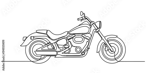 Continuous One Line Drawing of Classic Chopper Cruiser Motorcycle