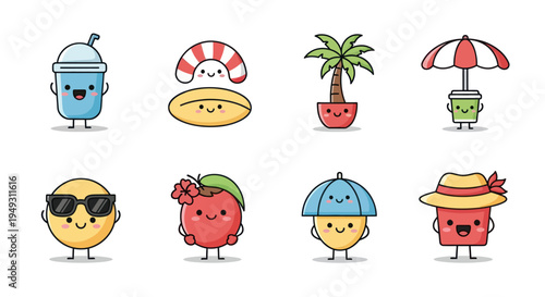 Cute cartoon characters on white