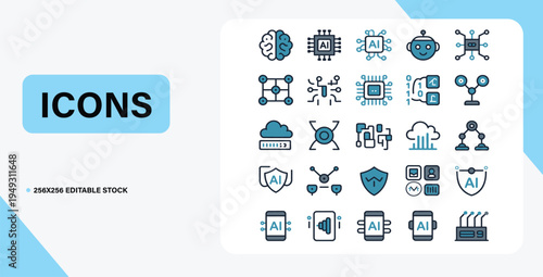 This professional business icon set features a flat vector design for web marketing and mobile internet shopping labels including sign symbols for computer network and media phone button applications
