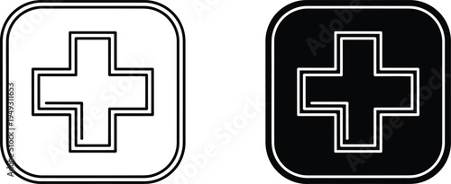 A medical symbol with a white and black cross on a square background