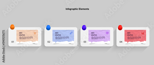 Infographic template with four sticky notes vector.