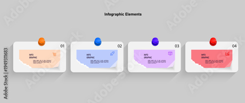 Infographic template with four sticky notes vector.