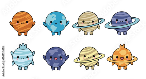 Cute cartoon planets in space exploration