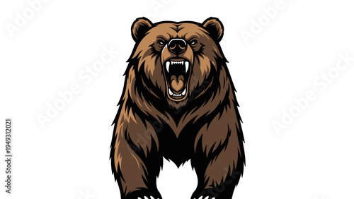 Furious Grizzly Bear Roaring Aggressively with Open Mouth and Sharp Teeth