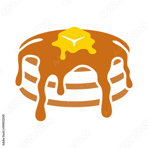 Iconic illustration of fluffy breakfast pancakes with drizzled syrup and a melting butter pat