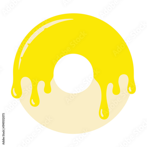 Yellow frosted donut with a hole in the middle, a sweet confectionery treat