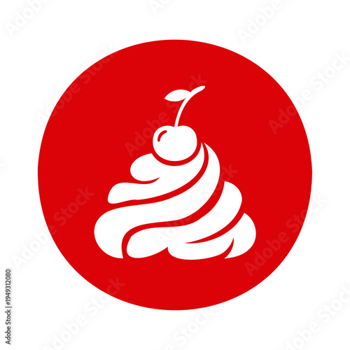 Whipped cream with cherry on top isolated on a red background, a sweet dessert
