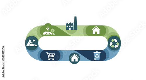 Circular Economy & Sustainability Cycle Infographic: Connecting Nature, Industry, Home, Shopping, and Recycling for a Green Future