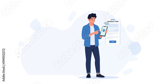Man Using Smartphone for Online Transaction with Digital Payment Confirmation