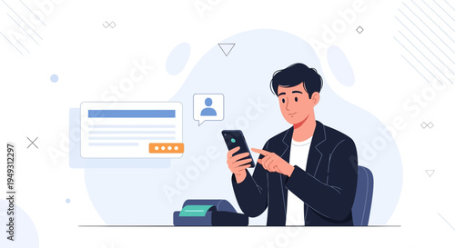 Man Using Smartphone for Online Login and Verification, Digital Security Concept