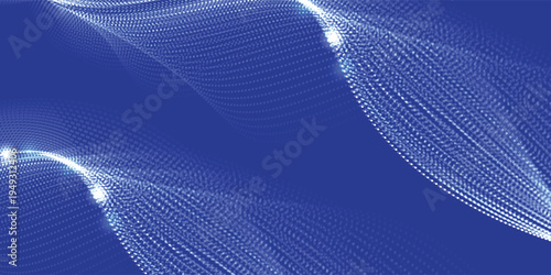 Abstract vector technology colors wave with motion glowing dots. Dark cyberspace in digital background. Connection big data. Futuristic wireframe texture. Dynamic analysis a network connection.
