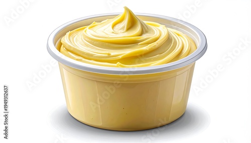 Creamy yellow butter in a plastic cup