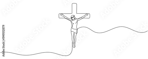Crucifixion of Jesus continuous one line drawing vector illustration Editable stroke